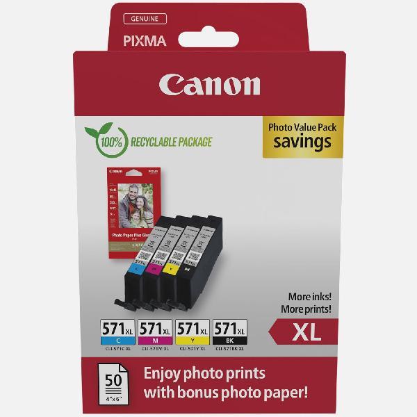 Canon CLI-571XL BK/C/M/Y-inktcartridge met hoge capaciteit + fotopapier Value Pack
