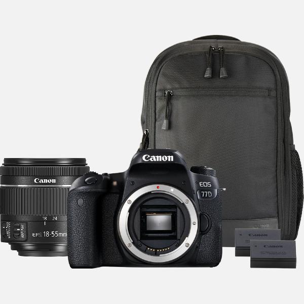 Canon EOS 77D + EF 18-55mm IS STM-lens + backpack + reserveaccu