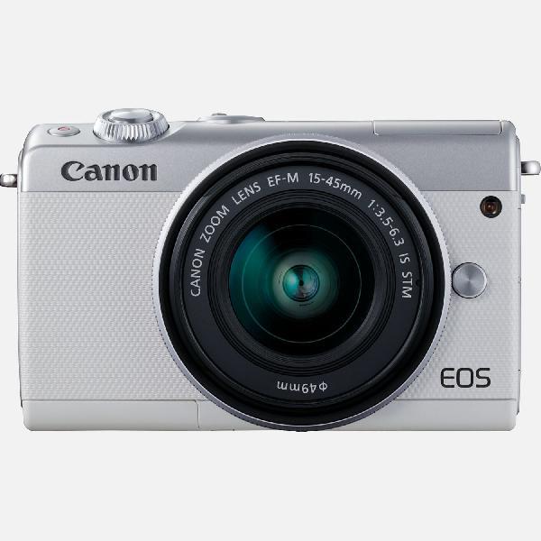 Canon EOS M100 wit + EF-M 15-45mm f/3.5-6.3 IS STM-lens, zilver