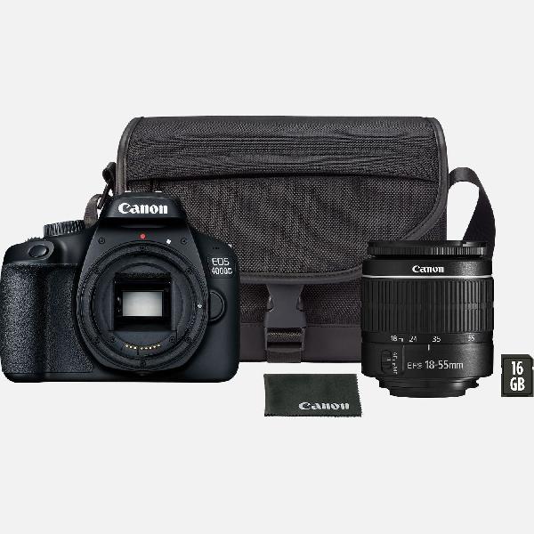 Canon EOS 4000D-camera, zwart + 18-55 III-lens + SB130-tas + SD-kaart (VUK)