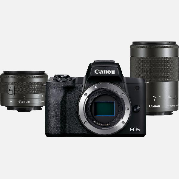 Canon EOS M50 Mark II-systeemcamera, zwart + EF-M 15-45mm IS STM-lens en EF-M 55-200mm IS STM-lens