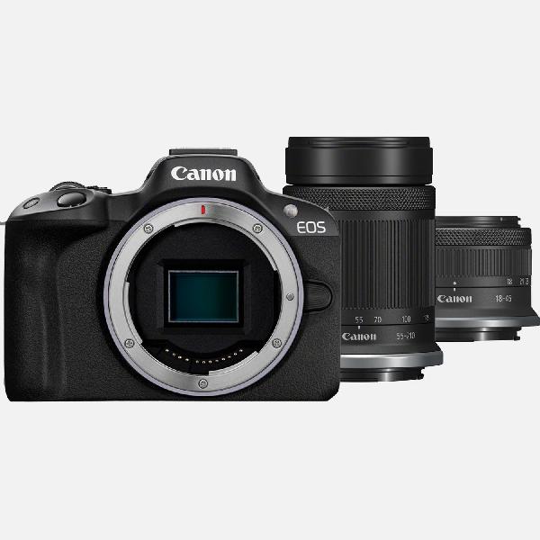 Canon EOS R50-systeemcamera, zwart + RF-S 18-45mm IS STM-lens + RF-S 55-210mm IS STM-lens
