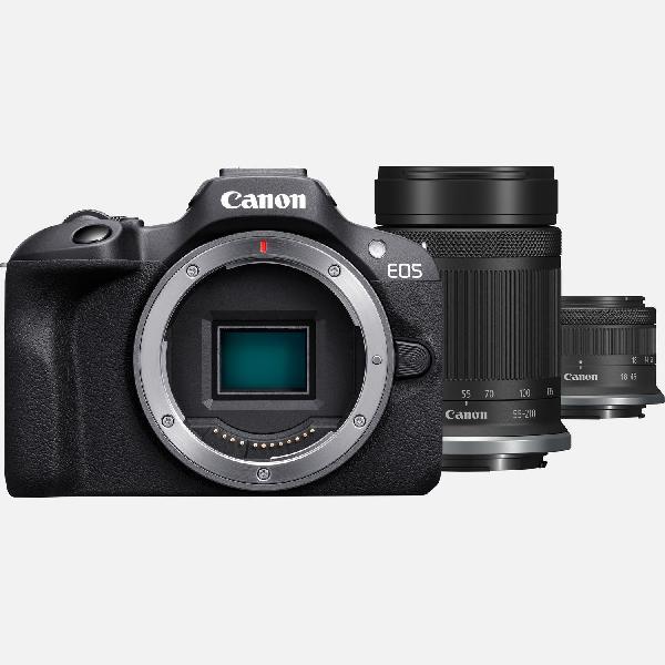 Canon EOS R100-systeemcamera + RF-S 18-45mm IS STM-lens + RF-S 55-210mm IS STM-lens