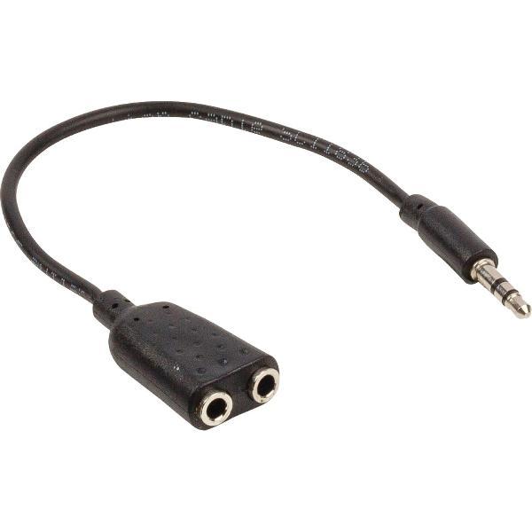 Jack stereo audio verdeelkabel 3,5 mm mannelijk - 2x 3,5 mm vrouwelijk 0,20 m zwart