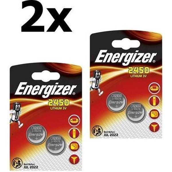 4 Stuks (2 Blister a 2st) Energizer CR2450 3v lithium knoopcelbatterij