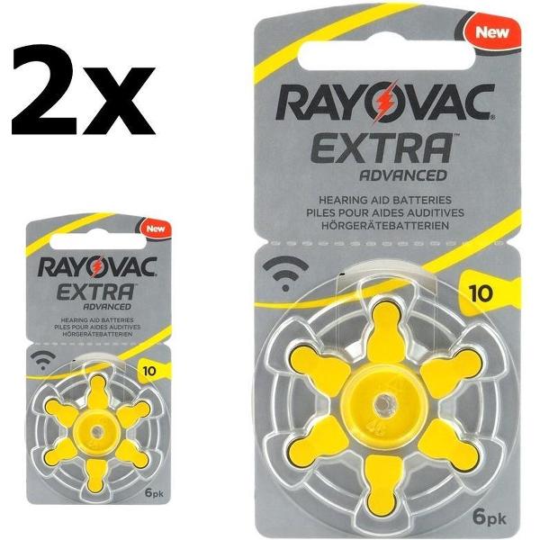 12 Stuks (2 Blister a 6st) Rayovac Extra Advanced 10MF Hg 0% Gehoorapparaat batterijen 1.45V