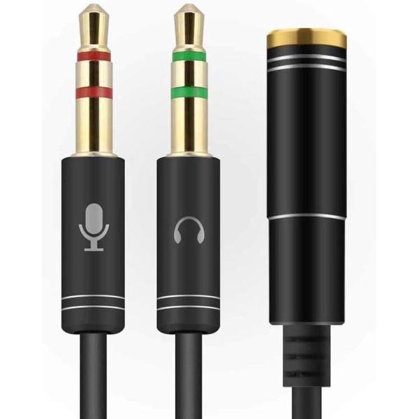 3.5mm Jack Aux Female Dual Male Headset Microfoon 4-Pin Audio Splitter - Zwart