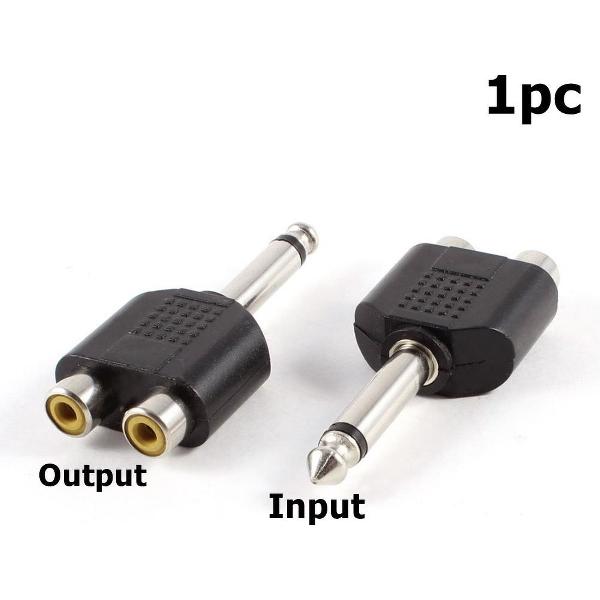 1 Stuk - 6.35mm Mono Male naar 2x RCA Female