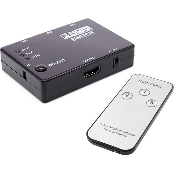QY Full HD HDMI Switch 3 in 1 uit splitter met Afstandsbediening - 3 Poorts Verdeler Schakelaar