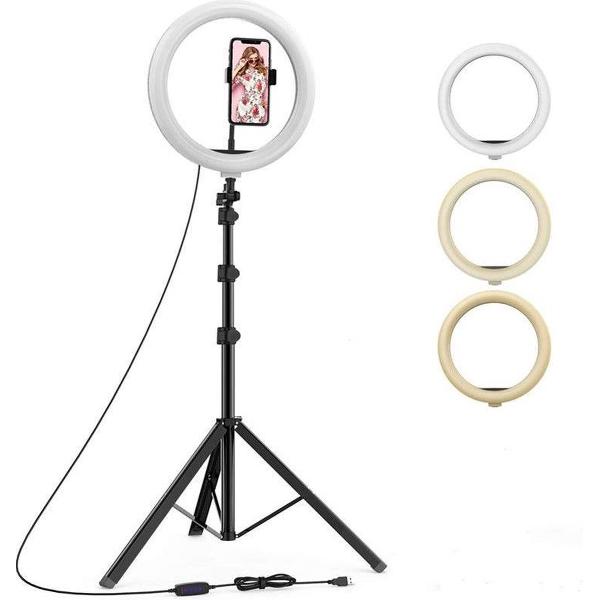 Ringlamp VLOGSET COMPLEET ! - Verstelbaar statief (200cm) + tafel statief incl telefoonhouder - 8 inch - USB - TikTok - Ringlight - flitser - Ring lamp - Vlog - Make-up light - Studiolamp - Vloggen - Tutorial