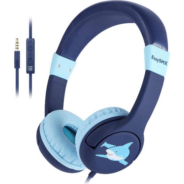 EasySMX KM-SHARK, Koptelefoon voor kinderen met volumebegrenzing, hoofdtelefoon voor iPod, iPad, iPhone, Android en mobiele telefoons, Blauw