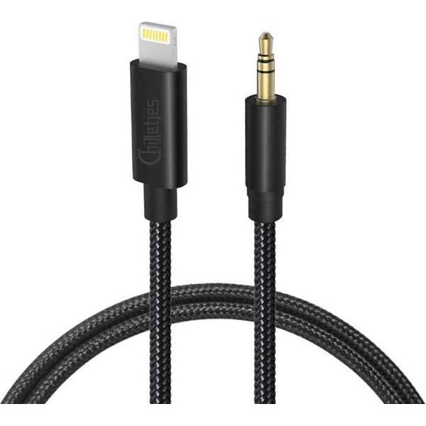 Aux Kabel - Auto iPhone - Iphone Aux-kabel auto - iPhone Lightning 3.5 mm - Jack audio aansluiting - Nylon (Zwart)