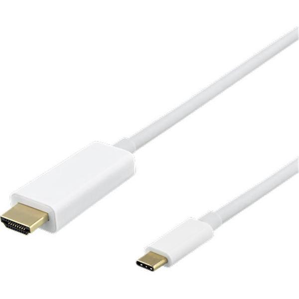 DELTACO USBC-HDMI1021-K, USB-C naar HDMI kabel, Ultra HD 4K 60Hz, 2 meter, wit