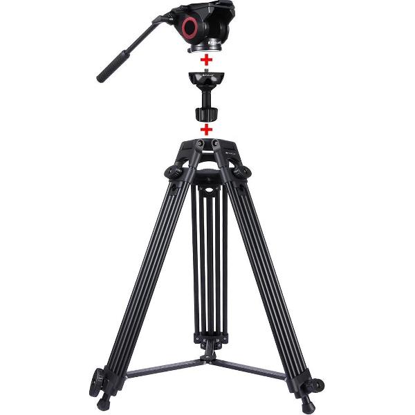 PULUZ 3 in 1 (statief + komadapter + zwarte vloeistofkop) Zware videocamera Aluminium statiefmontagekit voor DSLR / SLR-camera, instelbare hoogte: 62-152cm