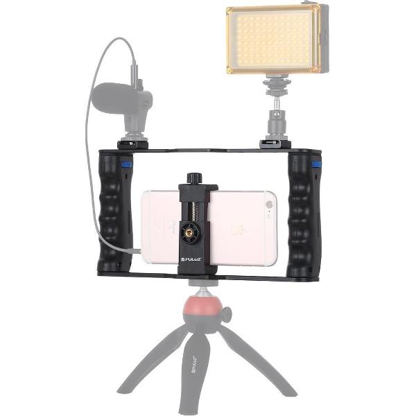 PULUZ Vlogging Live uitzending Smartphone Cage Video Rig Filmmaken Opname Handvat Stabilizer Beugel voor iPhone, Galaxy, Huawei, Xiaomi, HTC, LG, Google en andere smartphones