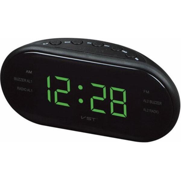 WiseGoods - Digitale Wekkerradio - Digitale Wekker met Dubbel Alarm - AM/FM Radio - Sleep & Snooze - Groene LED - Zwart