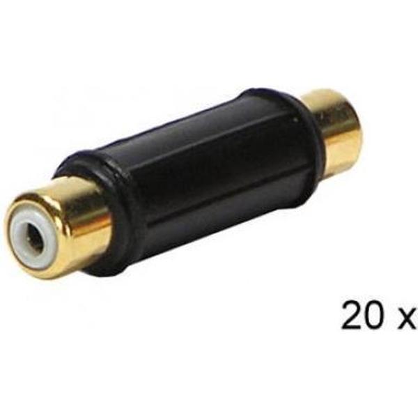 Audio adapter RCA F > RCA F ZWART 20 stuks