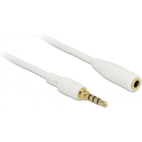DeLOCK 3,5mm Jack 4-polig audio/video slim verlengkabel met extra ruimte AWG24 - wit - 0,50 meter