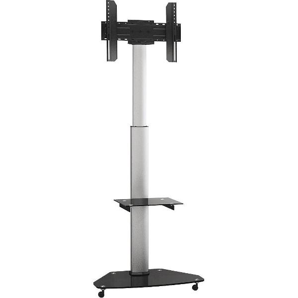 My Wall premium verrijdbare vloerstandaard met plank voor schermen tot 70 inch / zwart/zilver