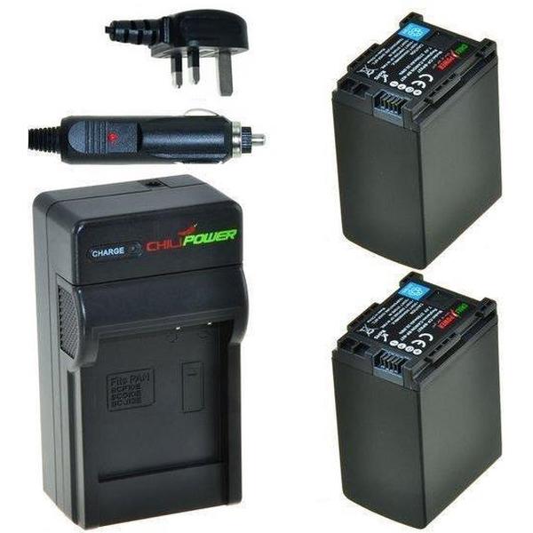 ChiliPower 2 x BP-827 accu's voor Canon - Charger Kit + car-charger - UK versie