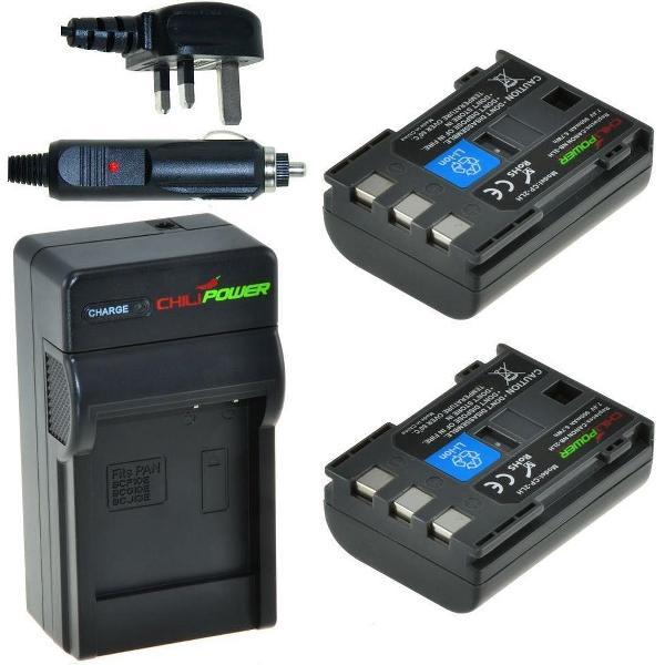 ChiliPower 2 x NB-2LH accu's voor Canon - Charger Kit + car-charger - UK versie
