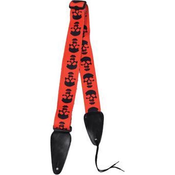 Gitaarband - Rood met zwarte doodskoppen