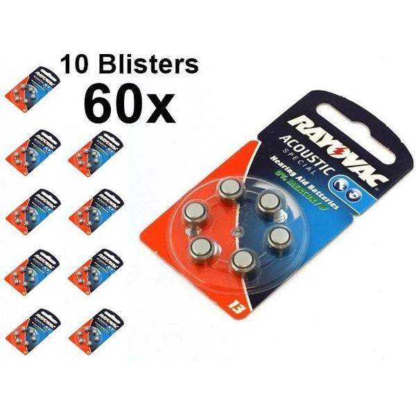 60 Stuks - Rayovac Acoustic HA13 / 13 / PR48 / ZL2 310mAh 1.4V gehoorapparaat batterij