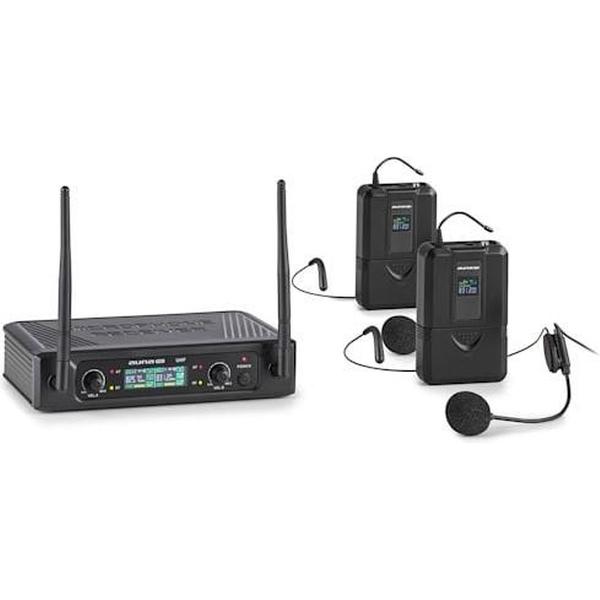 auna Pro UHF200F-2B 2-kanaals UHF-draadloze microfoonset receiver 2x zender-headset