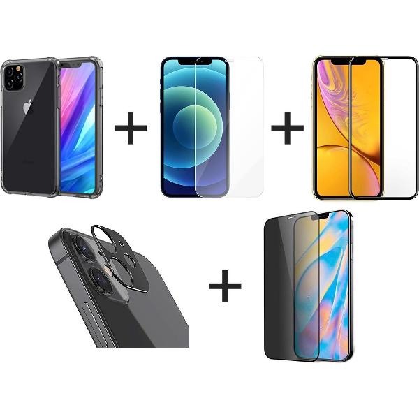 iPhone 12 Pro Max Hoesje COMBI DEAL - 1x Hoesje Shockproof Transparant - 1x Screen Protector - 1x Screenprotector Full Cover - 1x Privacy Screenprotector - 1x Camera Screen Protector
