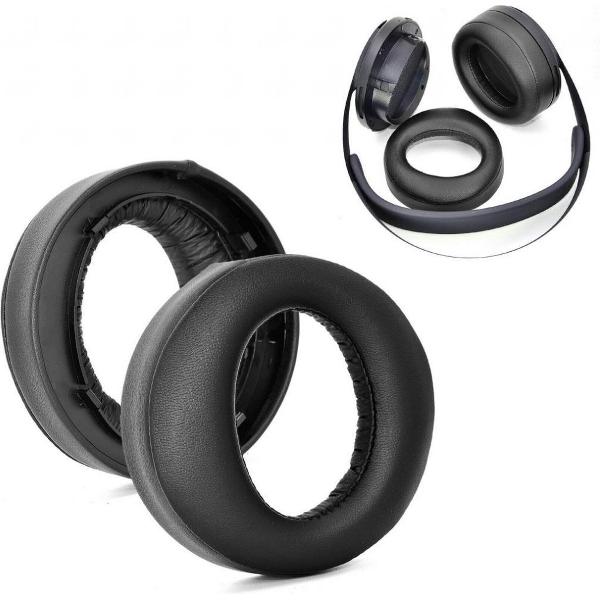 Luxe Lederen Oorkussen Set Voor Sony Playstation 3D Pulse PS4/PS5 Wireless Headset - Vervangende Koptelefoon Earpads - Oor Kussens - Ear Pads - Oorkussens Met Noise Cancelling Memory Foam Binnenlaag - Zwart