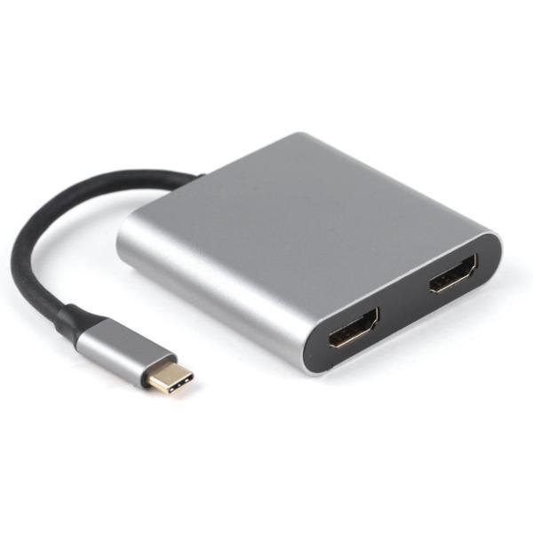 HDMI Splitter 1 in 2 out - USB C x 2x HDMI - 4K 3D 1080P HD | Plug & Play - Aluminium solide uitvoering - USB mini (C) naar 2 x HDMI