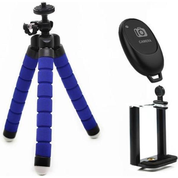 Mini Octopus flexibele schuimstatiefhouder met telefoonklem en afstandsbediening (blauw)