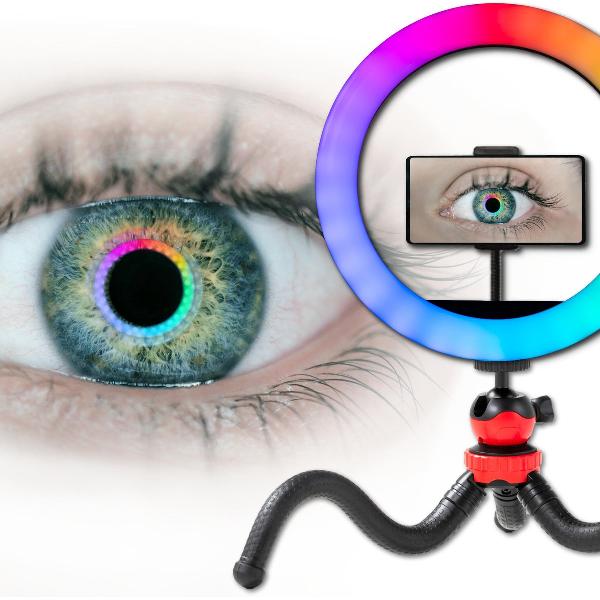 TENTA® Ringlamp met statief - Multicolor Ringlamp met Flexibel statief - Selfie Ring Light - TikTok lamp met 26 effecten
