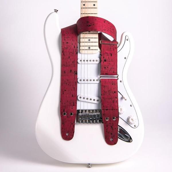 Rock 'n Soul - Gitaarband - Cork 5 Wine Red - Vegan - Handgemaakte gitaarriem van kurk en katoen