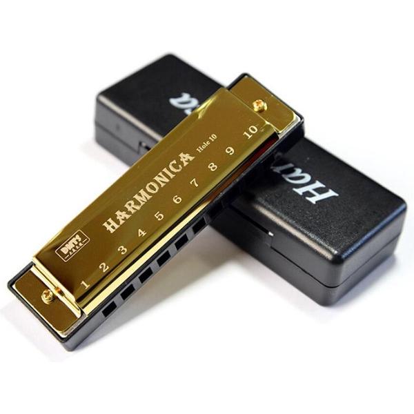 Luxe Mondharmonica - Harmonica C-majeur - Voor Volwassenen & Kinderen - Met Bewaardoos - Goud - Metaal