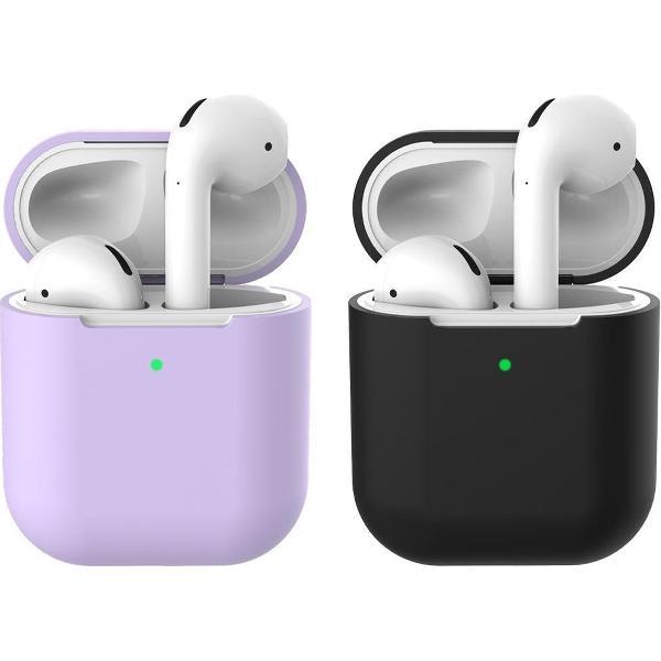 2 beschermhoesjes voor Apple Airpods - Lila & Zwart - Siliconen case geschikt voor Apple Airpods 1 & 2
