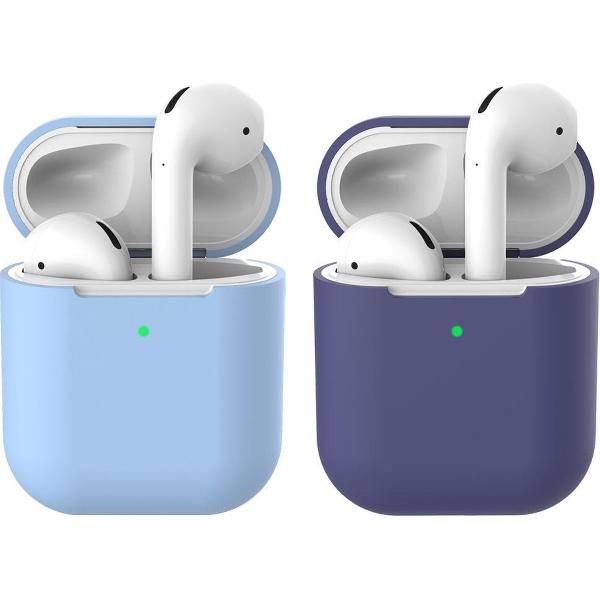 2 beschermhoesjes voor Apple Airpods - Licht Blauw & Donker Blauw - Siliconen case geschikt voor Apple Airpods 1 & 2