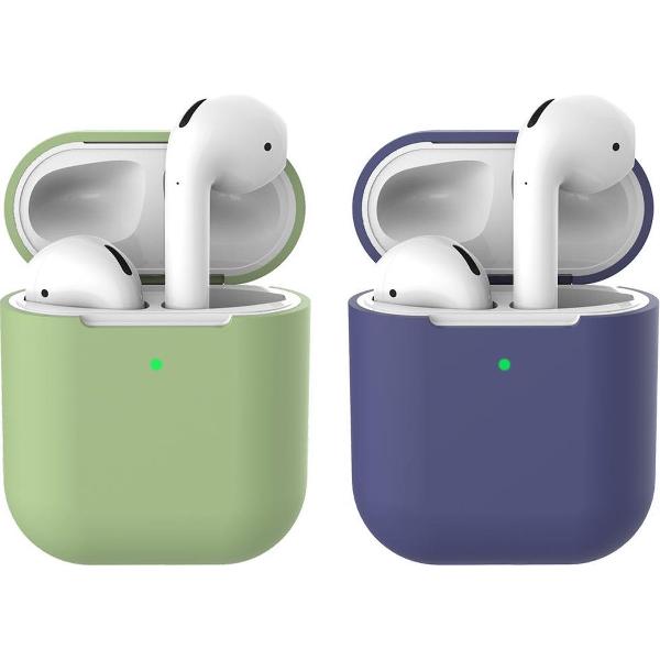 2 beschermhoesjes voor Apple Airpods - Groen & Donker Blauw - Siliconen case geschikt voor Apple Airpods 1 & 2