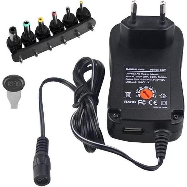 Universele voedingsadapter - 3-12V / 600mA / 7.2W - 6 Verwisselbare connectoren / pluggen - AC/CD Adapter - 1,8 meter