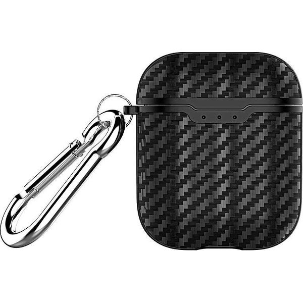By Qubix - AirPods carbon fiber hoesje voor AirPods 1/2 - Zwart + handige clip - AirPods hoesjes