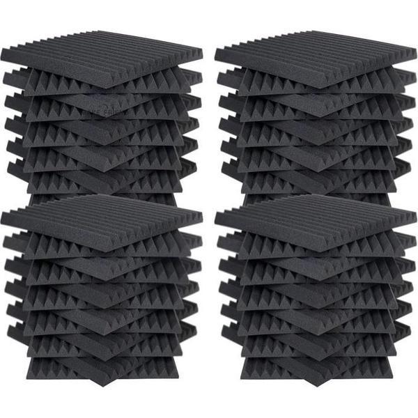 Geluidsisolatie - 6 STUKS - Geluidsdemper - Akoestische Panelen - Akoestisch studioschuim - 30 x 30 x 2.5 cm dik - Studio Foam - Isolatie Foam - Isolatieplaten - Isolatie Plaat - ZWART