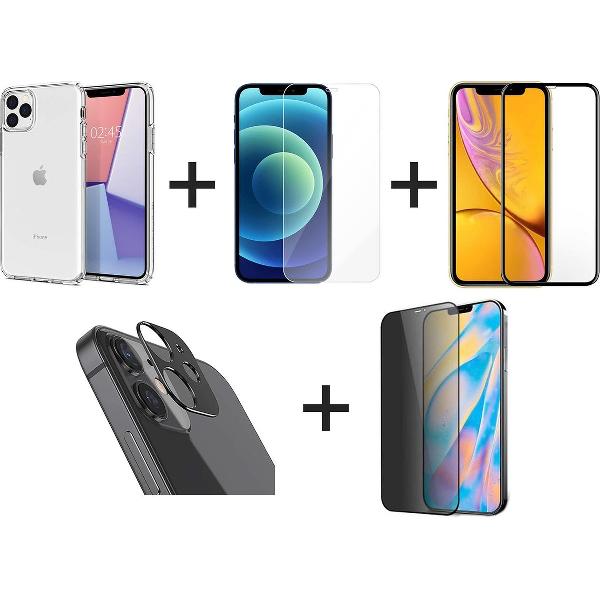 iPhone 12 Pro Max Hoesje COMBI DEAL - 1x Hoesje Siliconen Transparant - 1x Screen Protector - 1x Screenprotector Full Cover - 1x Privacy Screenprotector - 1x Camera Screen Protector