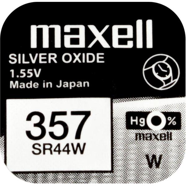 MAXELL 357 / SR44W zilveroxide knoopcel horlogebatterij 2 (twee) stuks
