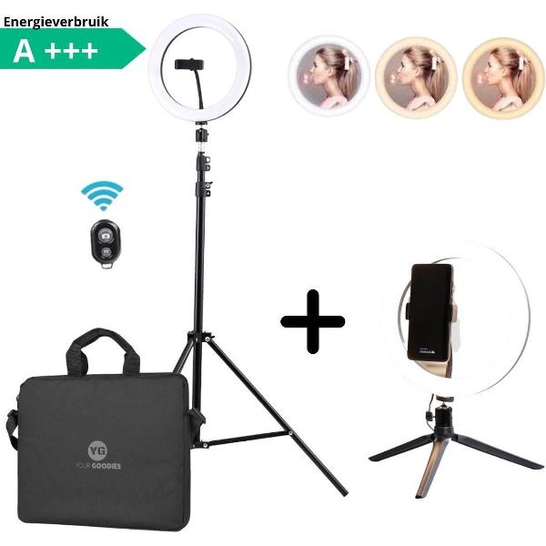 YourGoodies - Led Ringlamp Met Statief 26cm/10inch - Inclusief Telefoon Houder (Verstelbaar) - 160cm Hoog - TikTok Lamp - Make-Up Lamp - YouTube Lamp