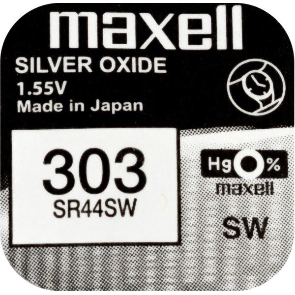 MAXELL 303 / SR44SW zilveroxide knoopcel horlogebatterij 2 (twee) stuks