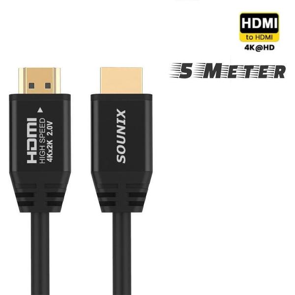 Sounix HDMI Kabel 2.0 PRO - 5 Meter Gold Plated - High Speed Cable - 18GBPS - Full HD 1080p - 3D - 4K (60 Hz)
