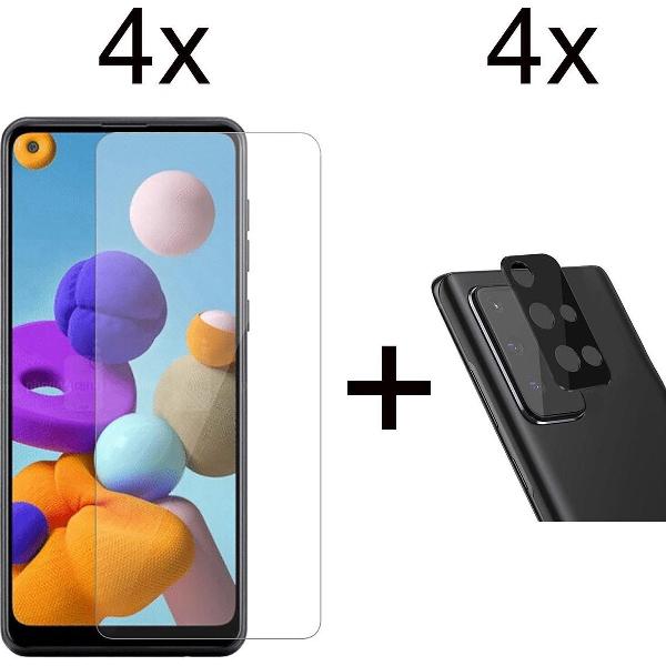 Beschermglas Samsung A21s screenprotector 4 stuks - Samsung Galaxy A21s screen protector camera lens - 4 stuks - Samsung Galaxy A21s screenprotector glas