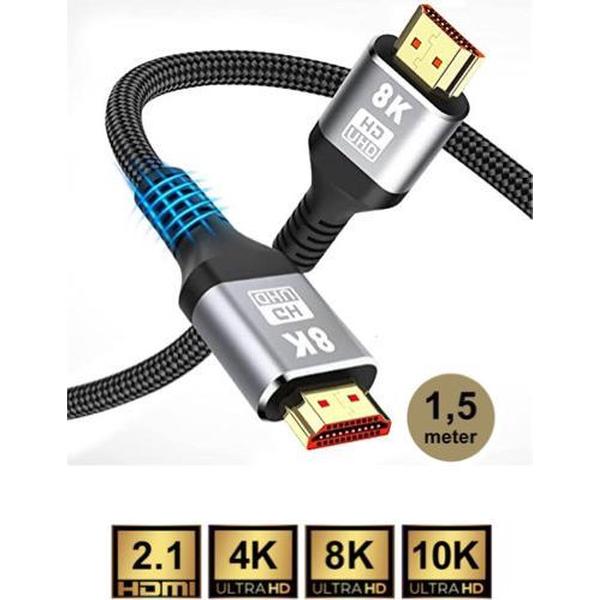 Flores HDMI-kabel 2.1 | 8K Ultra High Speed (60hz) | 4K Ultra High Speed (120hz) | HDMI Naar HDMI | Ethernet | 1.5 Meter | Zwart