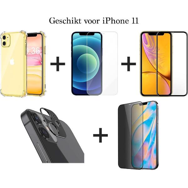 iPhone 11 Hoesje COMBI DEAL - 1x Hoesje Shockproof Transparant - 1x Screen Protector - 1x Screenprotector Full Cover - 1x Privacy Screenprotector - 1x Camera Screen Protector