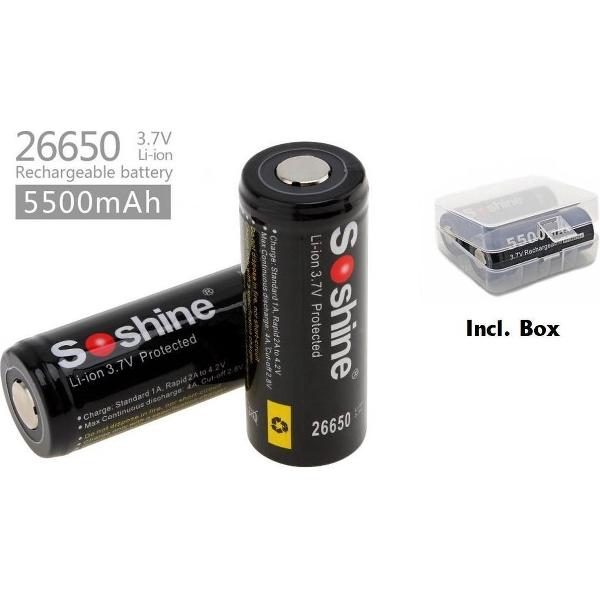 2x Soshine 26650 5500mAh Oplaadbare Li-ion Batterij